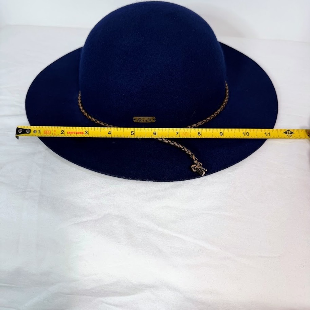 Adora Womens Blue 100% Wool Felt Wide Brim Floppy Hat Braided Band Western - Picture 7 of 10